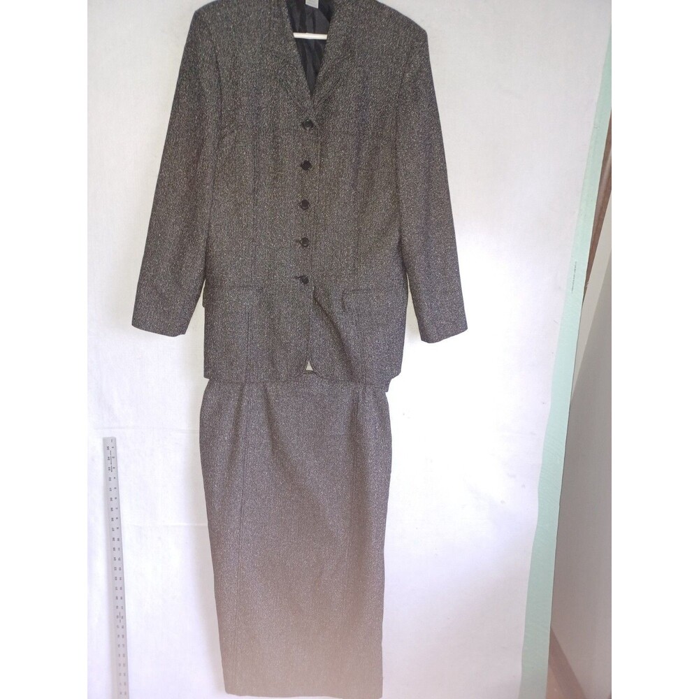 Vintage Pendleton 100% Virgin Wool Gray Long Skirt Suit Blazer 2 Pc Set Sz 16